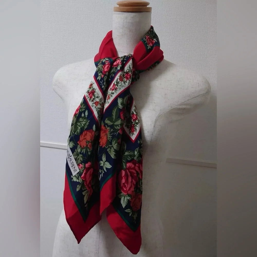 Yves Saint Laurent Floral Silk Square Scarf🌹